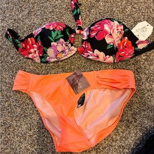 Floral Black and Pink Bikini Set
